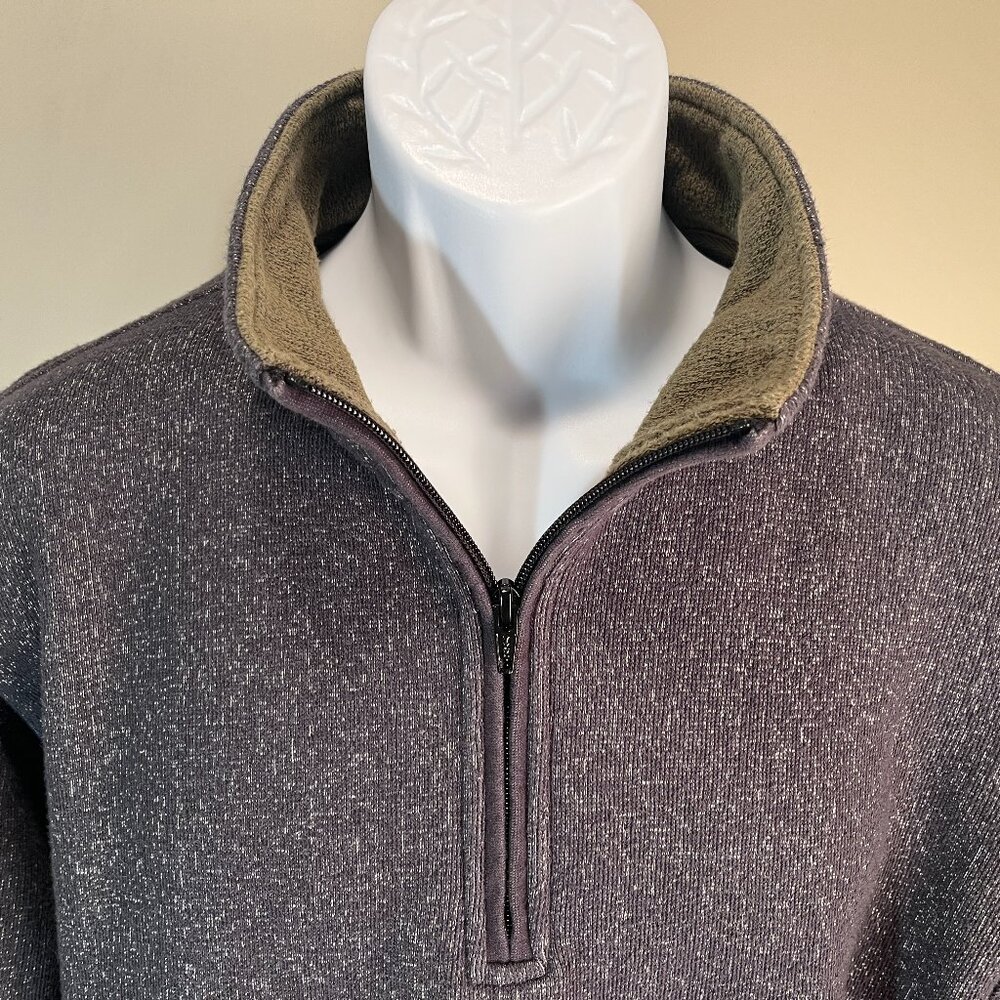 🌲 Orvis Mens M Flecked Gray Green Trim 1/4 Zip Sweater Pullover EUC ⚡